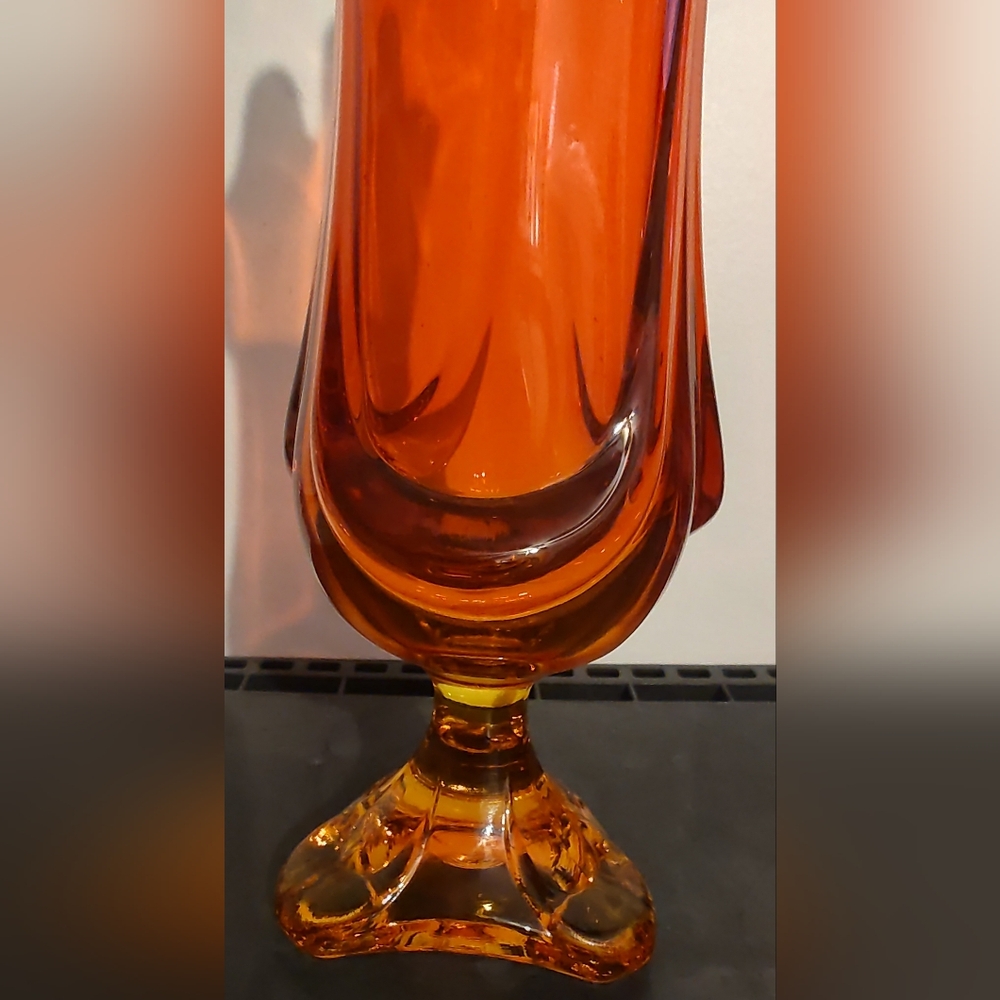 Vintage Viking Glass 13.5” Swung Vase Orange MCM Epic Drape 3-Toed Persimmon - Picture 8 of 12